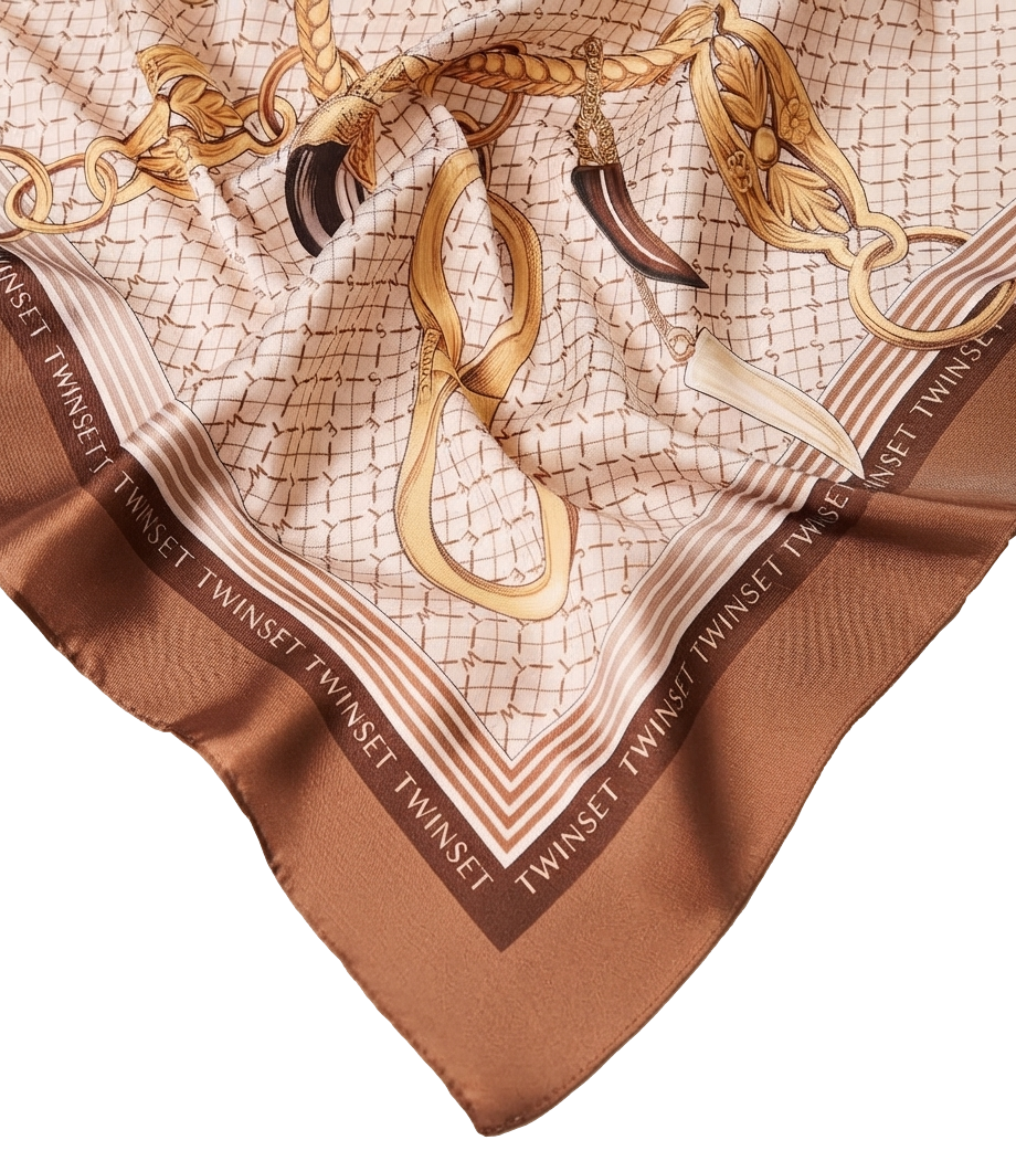 Twinset Foulard Stampato Marrone Donna