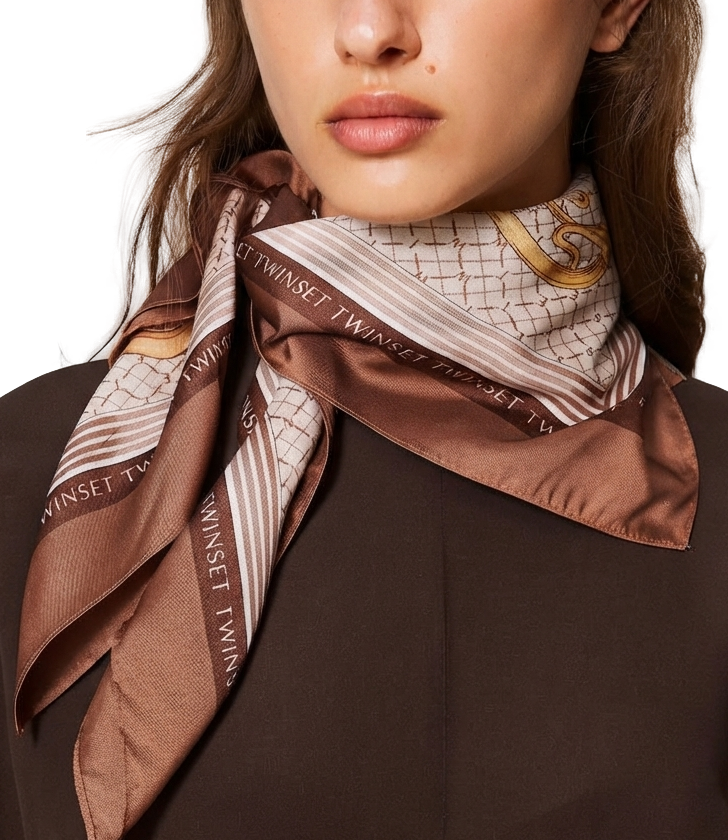 Twinset Foulard Stampato Marrone Donna