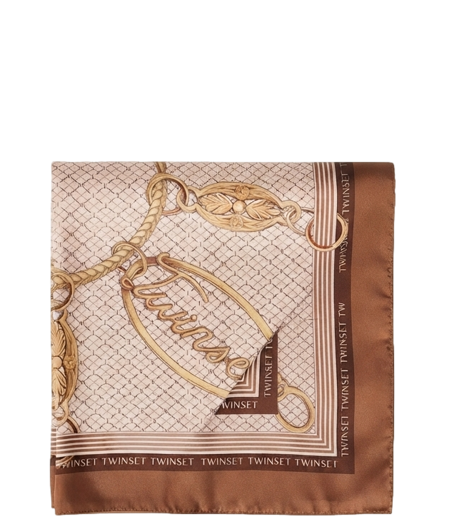 Twinset Foulard Stampato Marrone Donna
