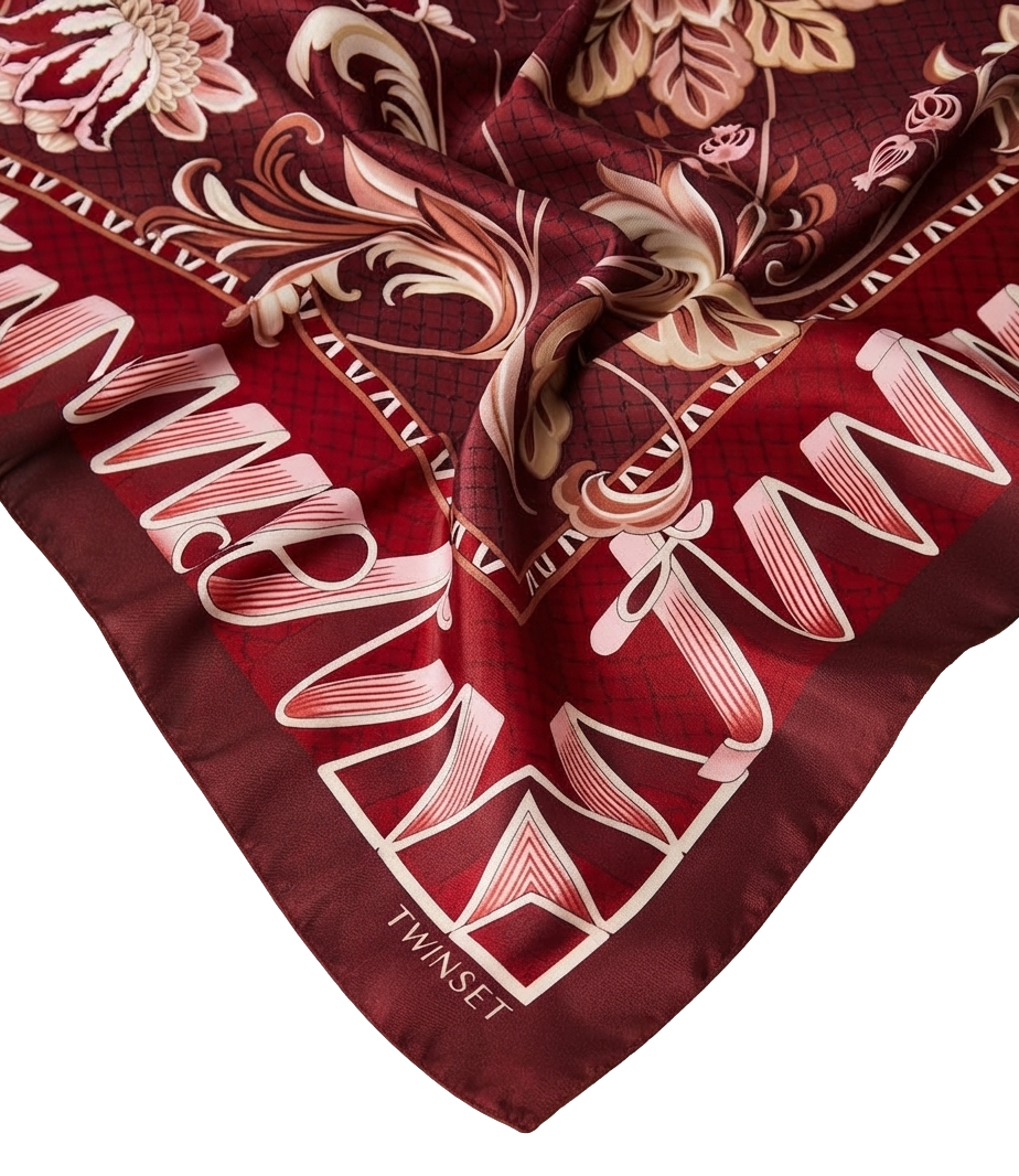 Twinset Foulard Stampato Bordeaux Donna