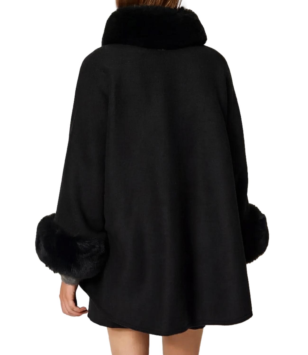 Twinset Poncho In Panno Faux Fux Nero Donna