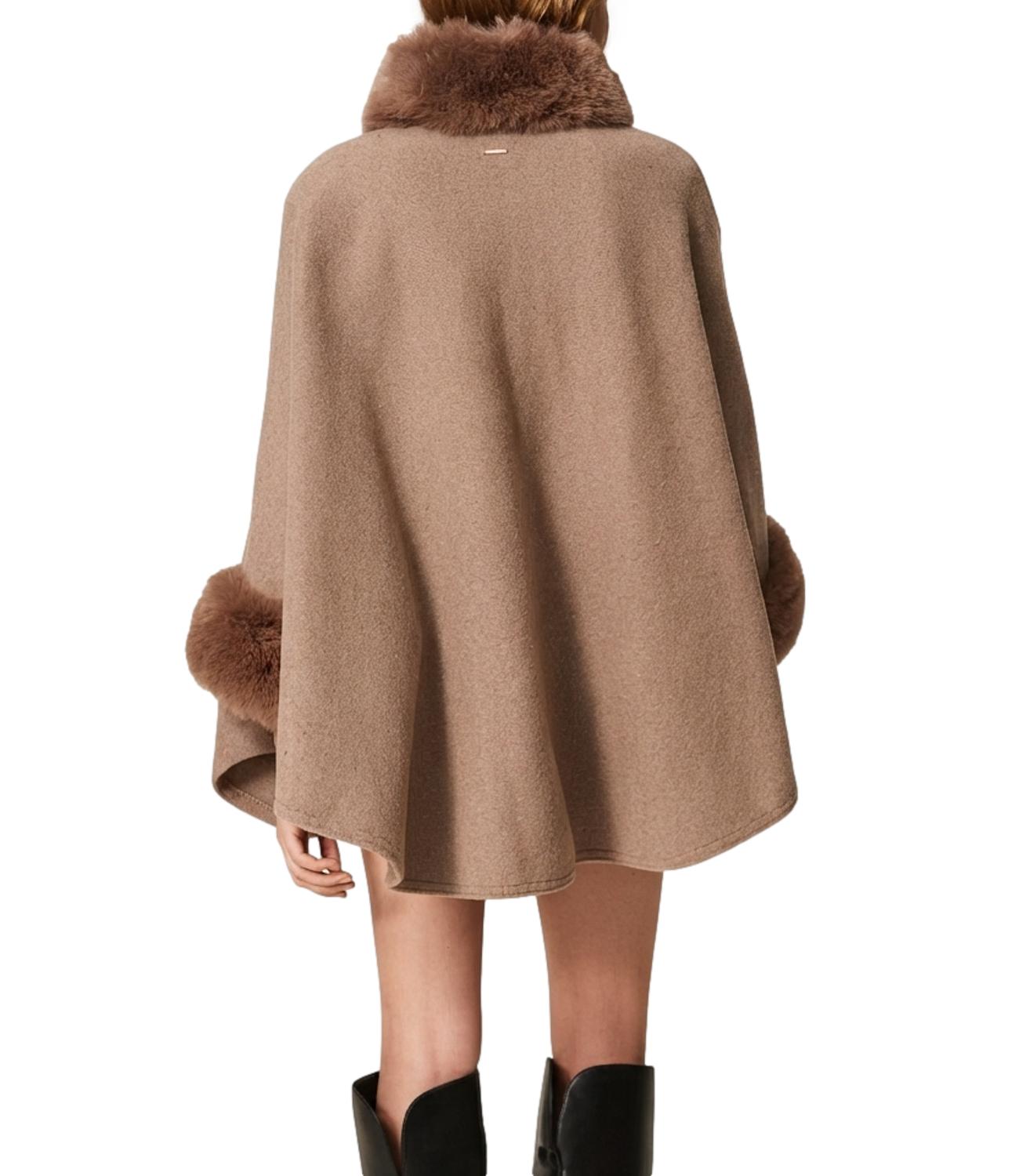 Twinset Poncho In Panno Faux Fux Mastice Melange Donna