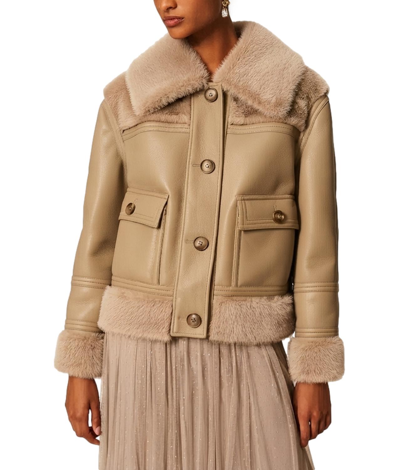 Twinset Giaccone Spalmato Mastice Donna