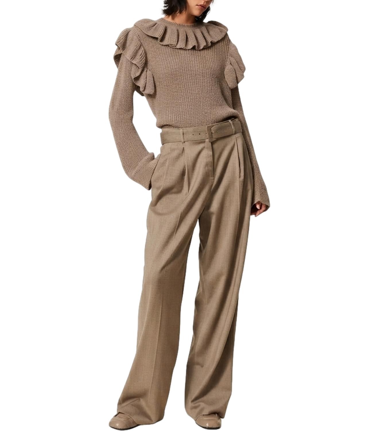 Twinset Pantalone Largo C/Cintura Mastice Donna