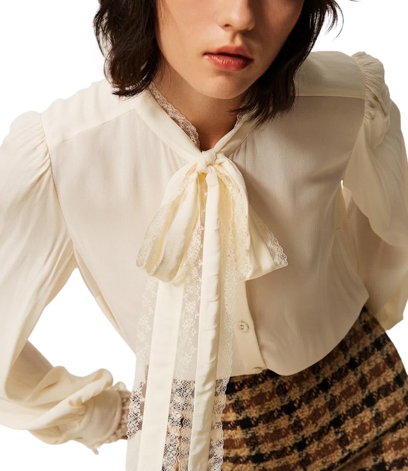 Twinset Camicia Con Fiocco Madreperla Donna