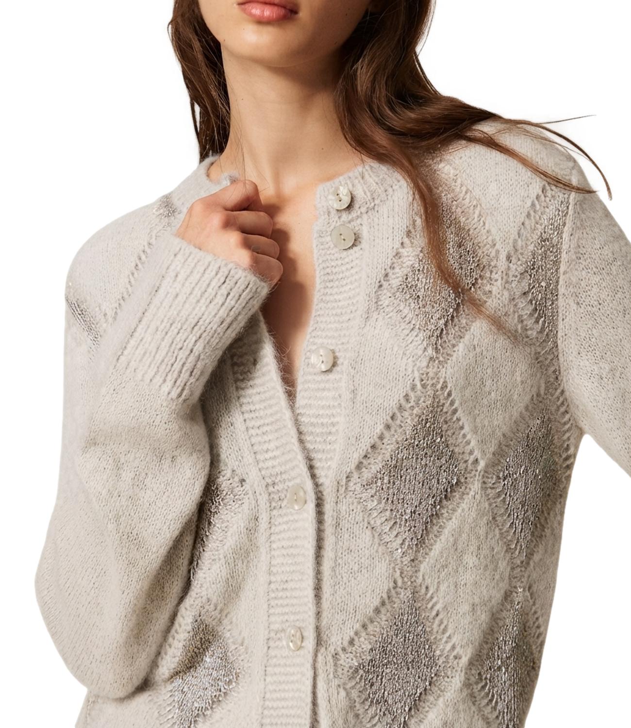 Twinset Cardigan Rombi Paillettes Grigio Chiaro Melange Donna