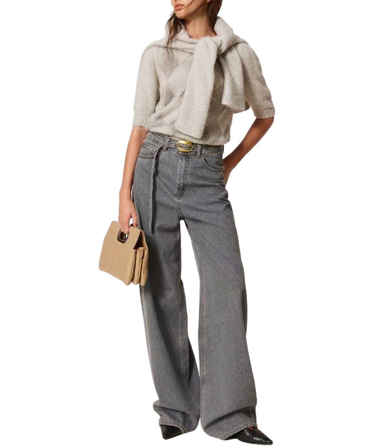 Twinset Cardigan Rombi Paillettes Grigio Chiaro Melange Donna