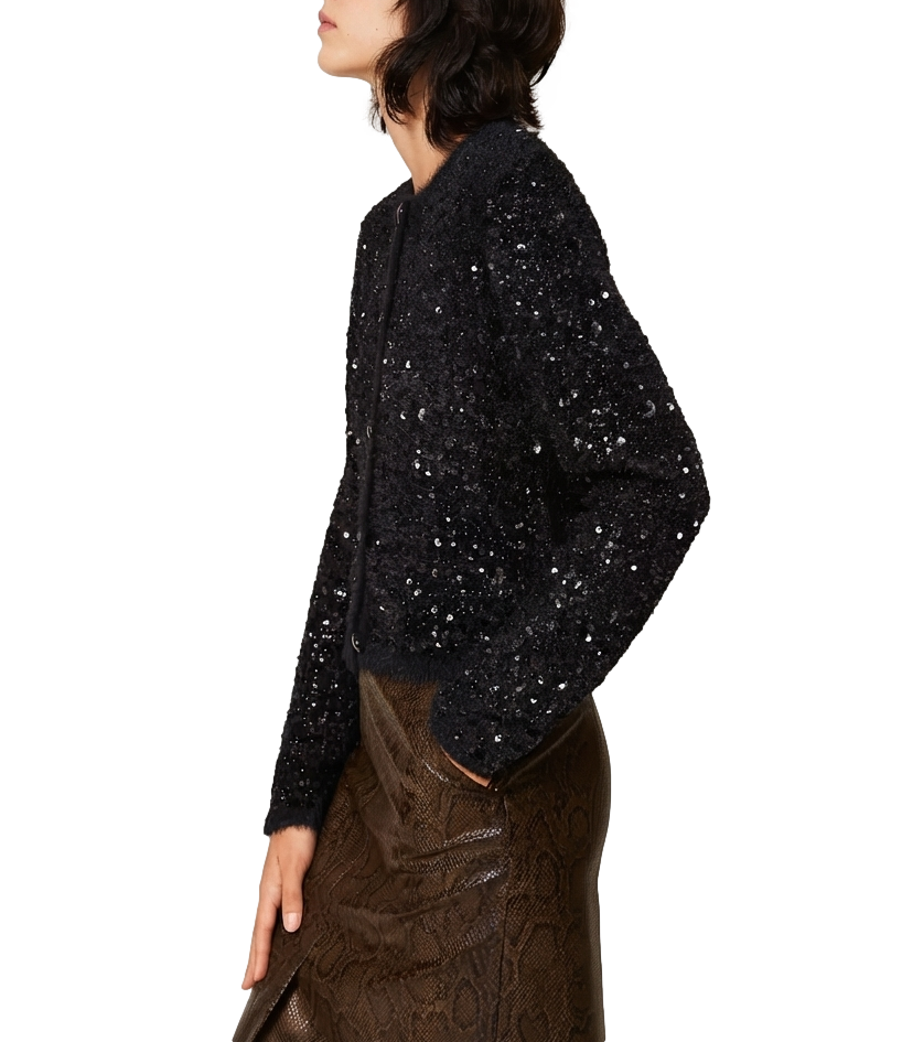Twinset Giacca Ricamo Paillettes Nero Donna
