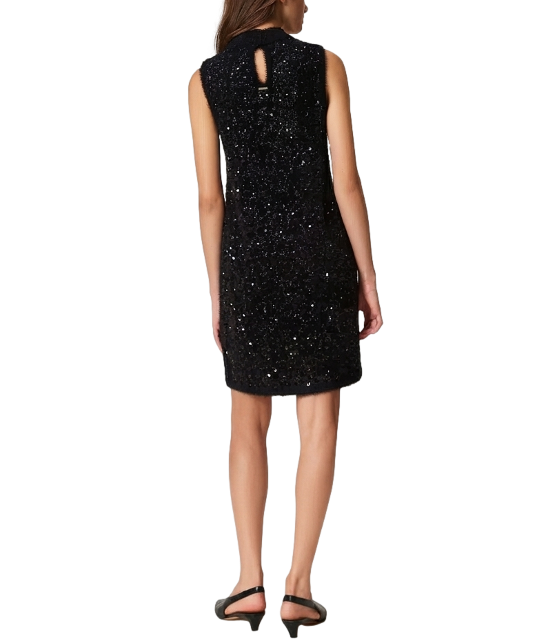 Twinset Abito Ricamo Paillettes Nero Donna