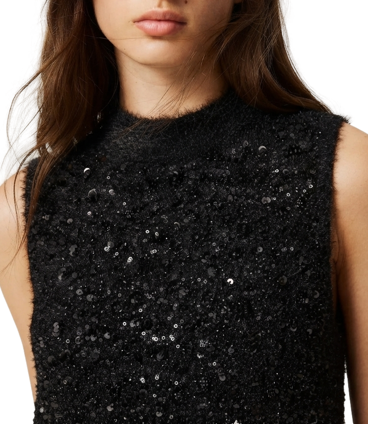 Twinset Abito Ricamo Paillettes Nero Donna