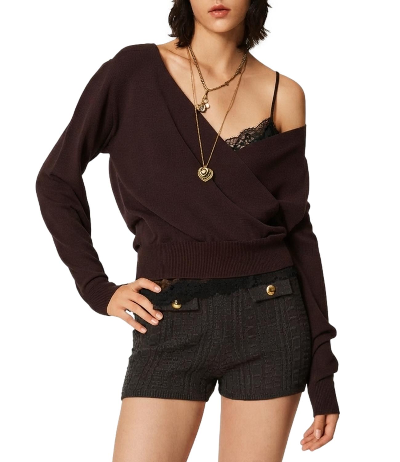 Twinset Maglia Incrociata Coffee Chocolate Donna