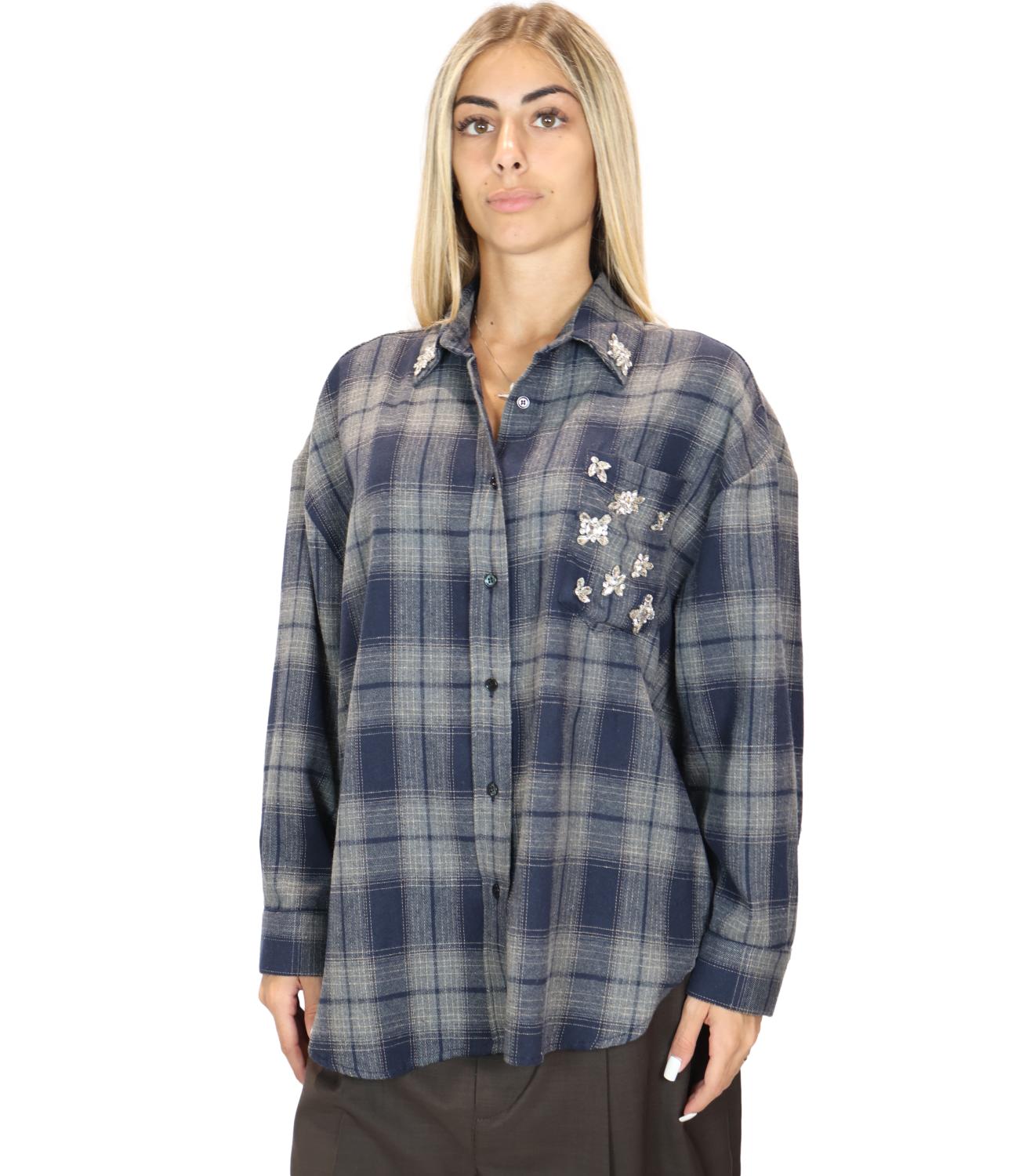 Vicolo Top Camicia Quadri Blu Donna