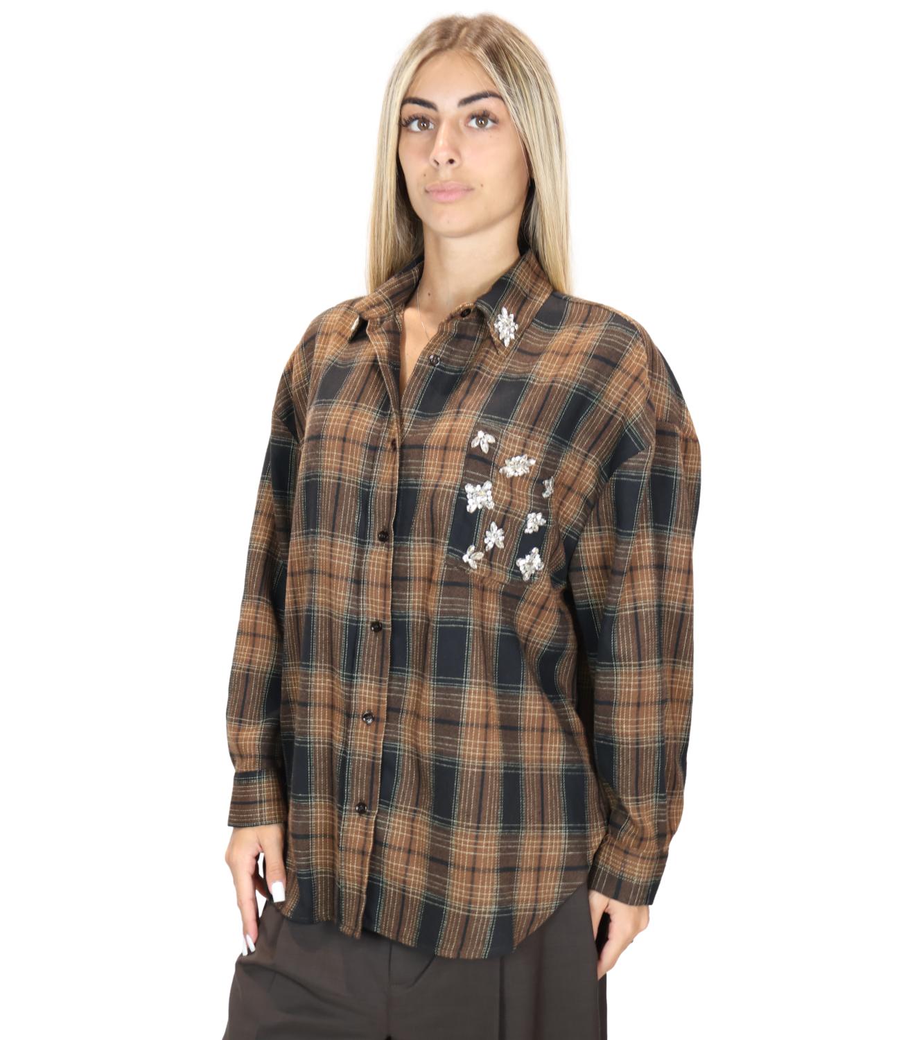 Vicolo Top Camicia Quadri Cammello Donna