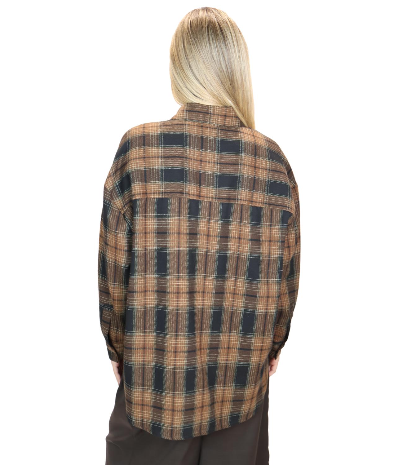 Vicolo Top Camicia Quadri Cammello Donna