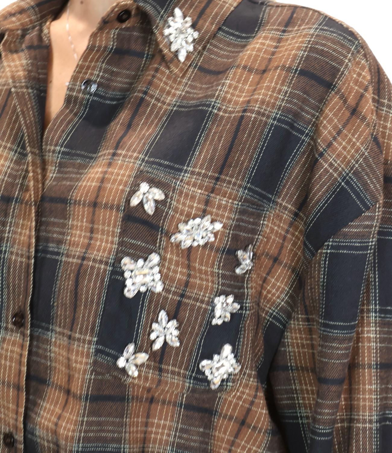 Vicolo Top Camicia Quadri Cammello Donna