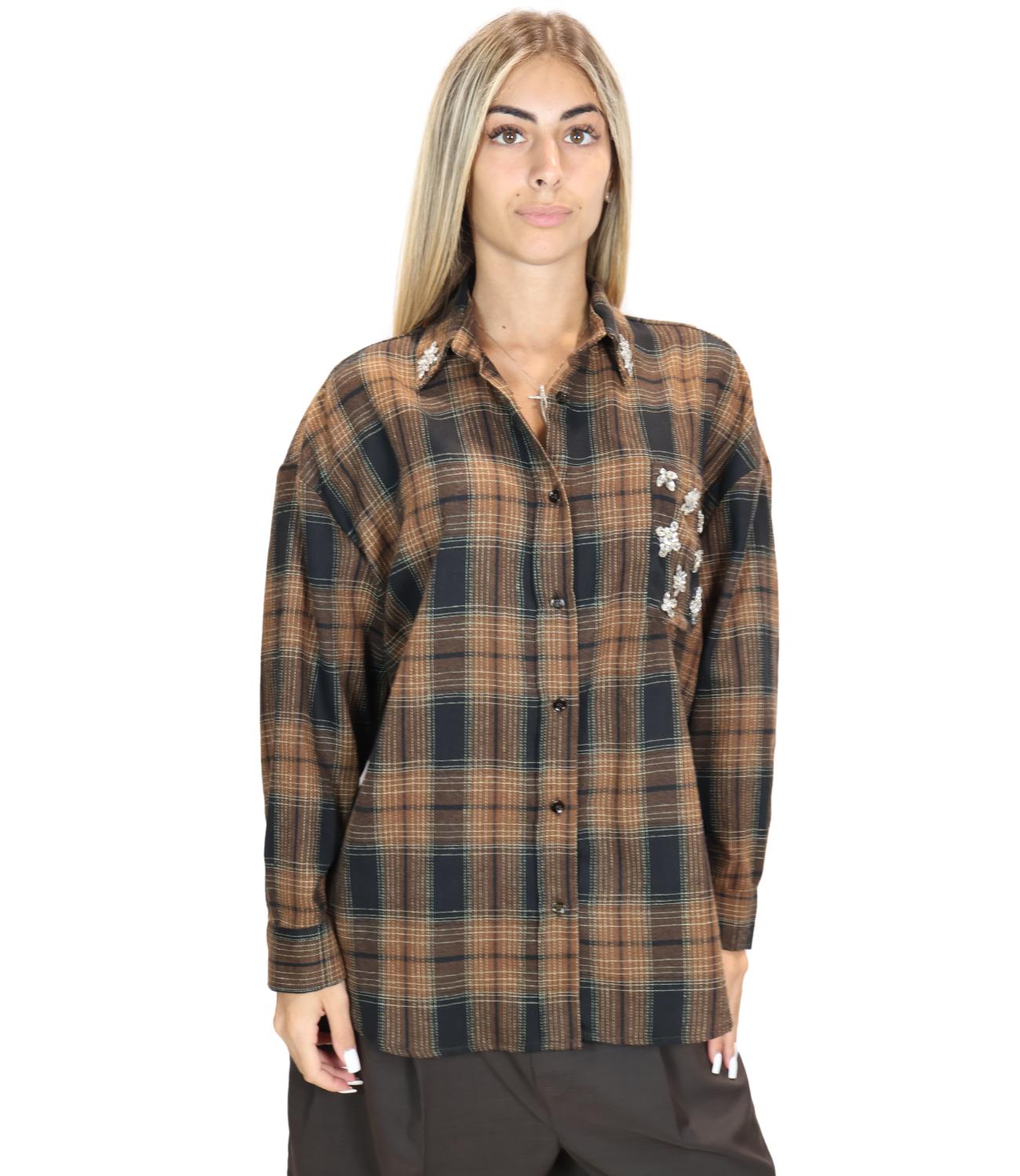 Vicolo Top Camicia Quadri Cammello Donna