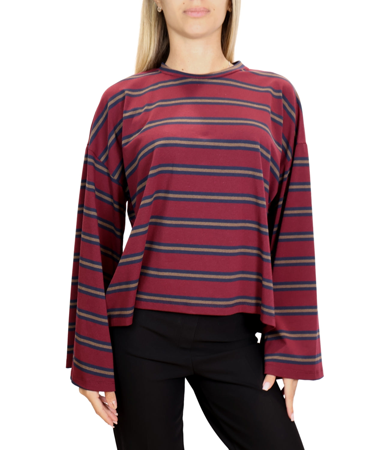 Vicolo Tshirt Riga Bordeaux/Militare Donna