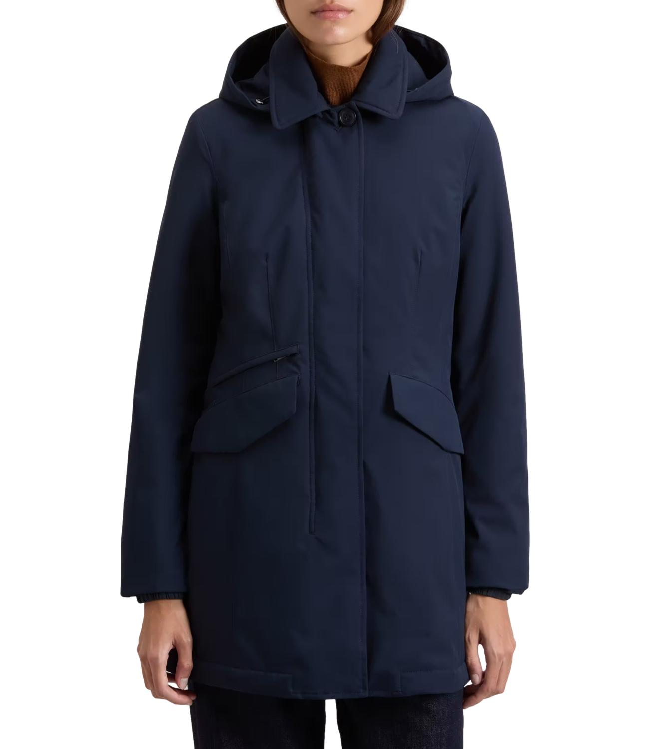 Woolrich Light Stretch Coat Melton Blue Donna