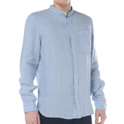 Camicia coreana Woolrich uomo in lino celeste - Camicia