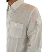 Camicia in lino Blauer uomo bianca con tasche applicate -