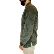 Camicia Xacus in velluto verde militare da uomo a costine