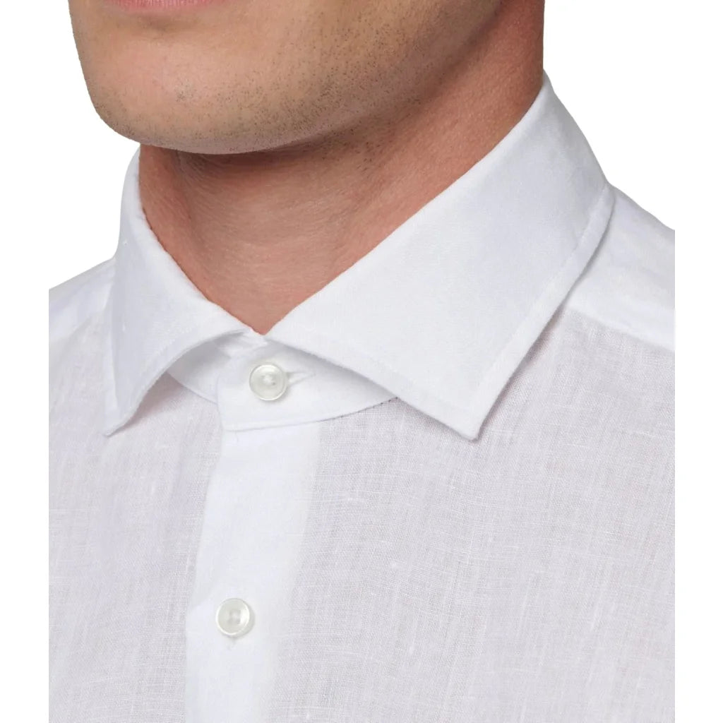 Camicia XACUS Taylor Fit in lino bianca uomo con bottoni in