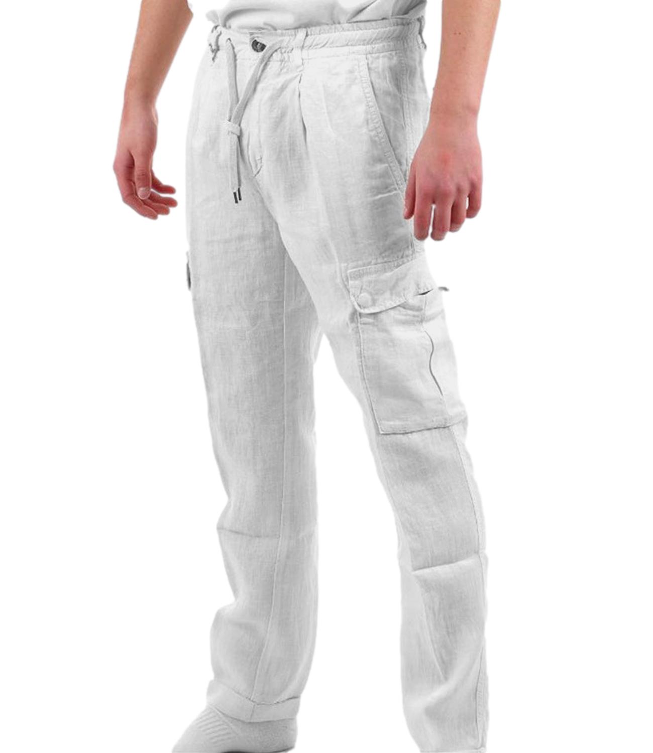 Pantalone in lino con tasconi 40weft bianco