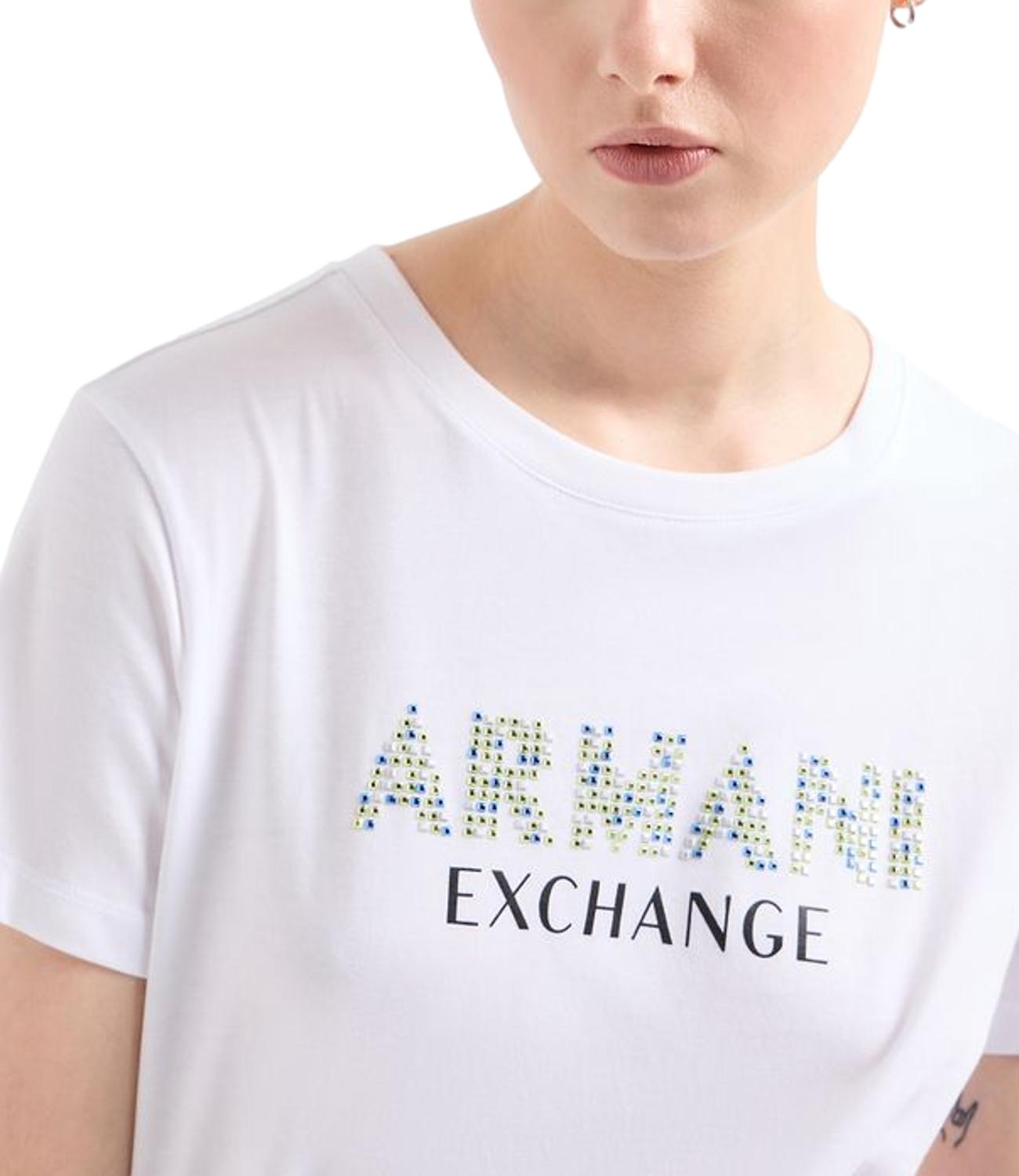 T-shirt Armani Exchange bianca donna swarovski