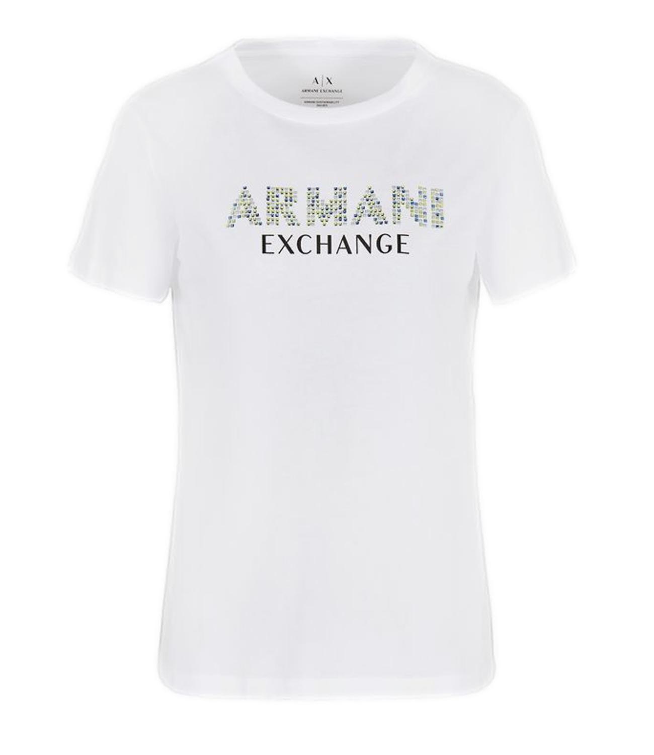 T-shirt Armani Exchange bianca donna swarovski