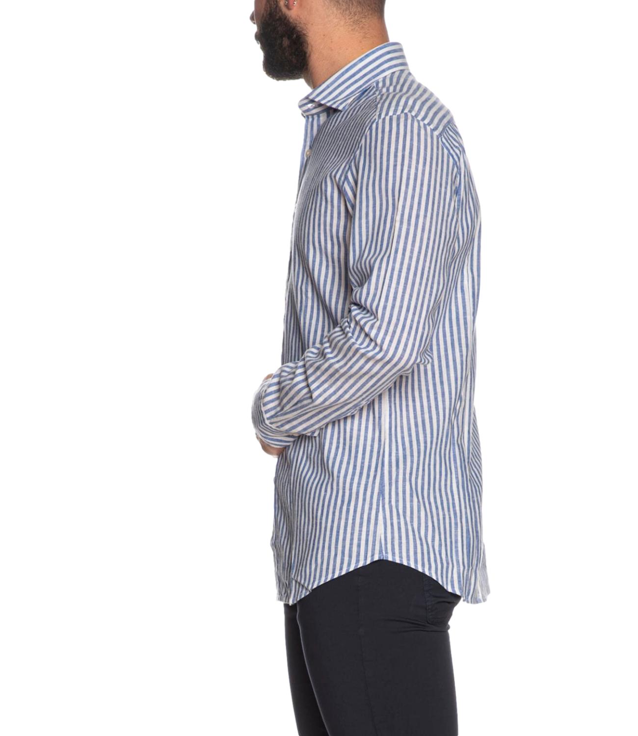 Camicia Bastoncino in lino a righe blu e bianche