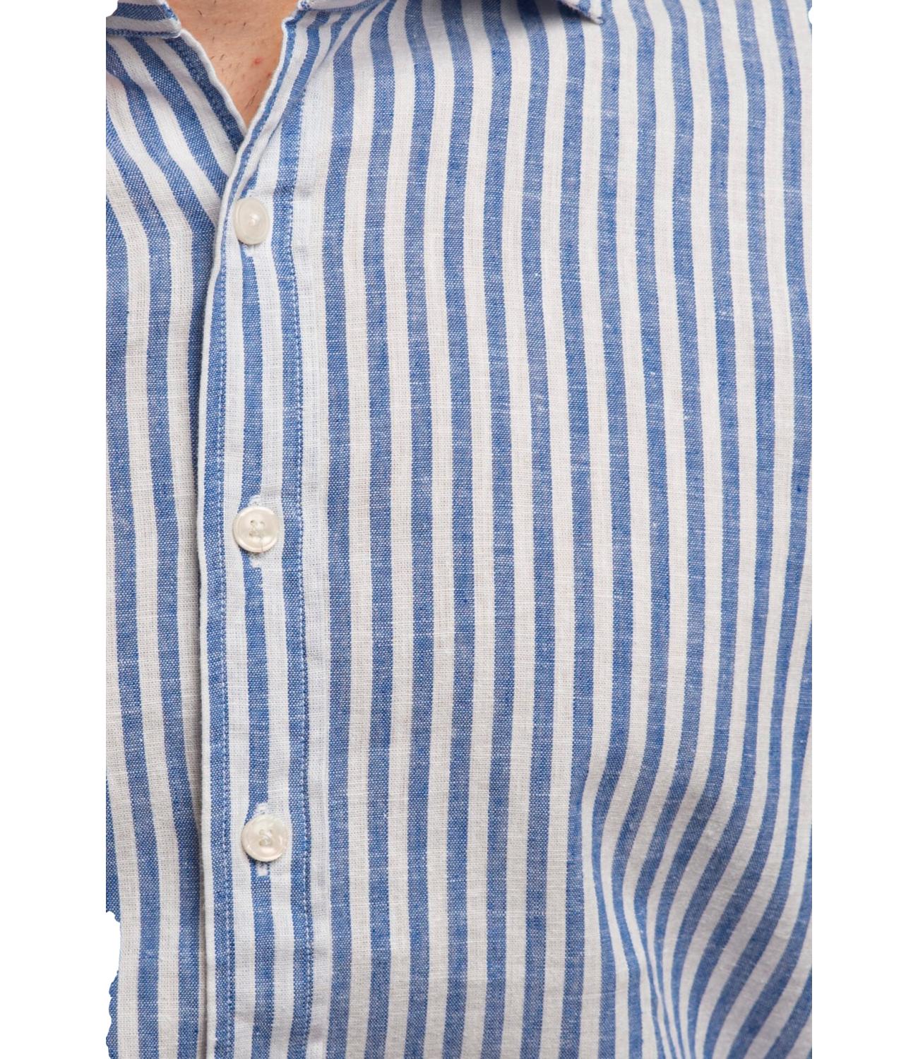 Camicia Bastoncino in lino a righe blu e bianche