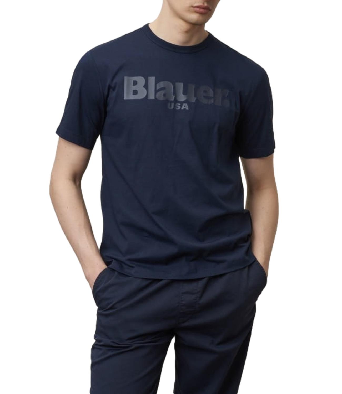Blauer t-shirt blu uom con logo grande