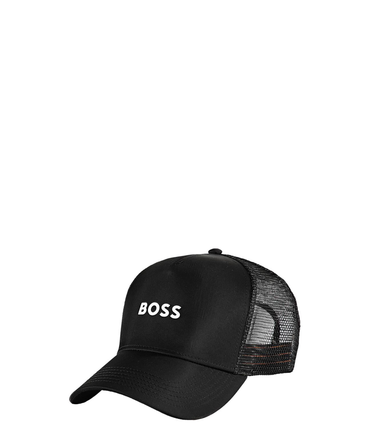 Cappello Boss nero con visiera da uomo e retro a rete