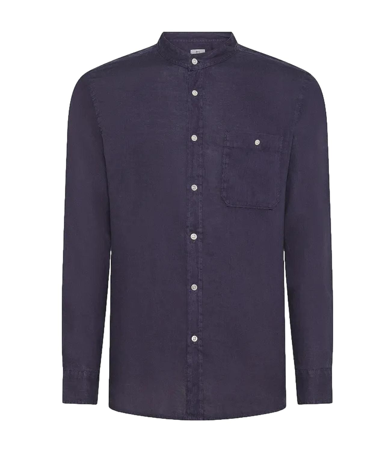 Camicia Woolrich Band collar linen shirt maritime blue