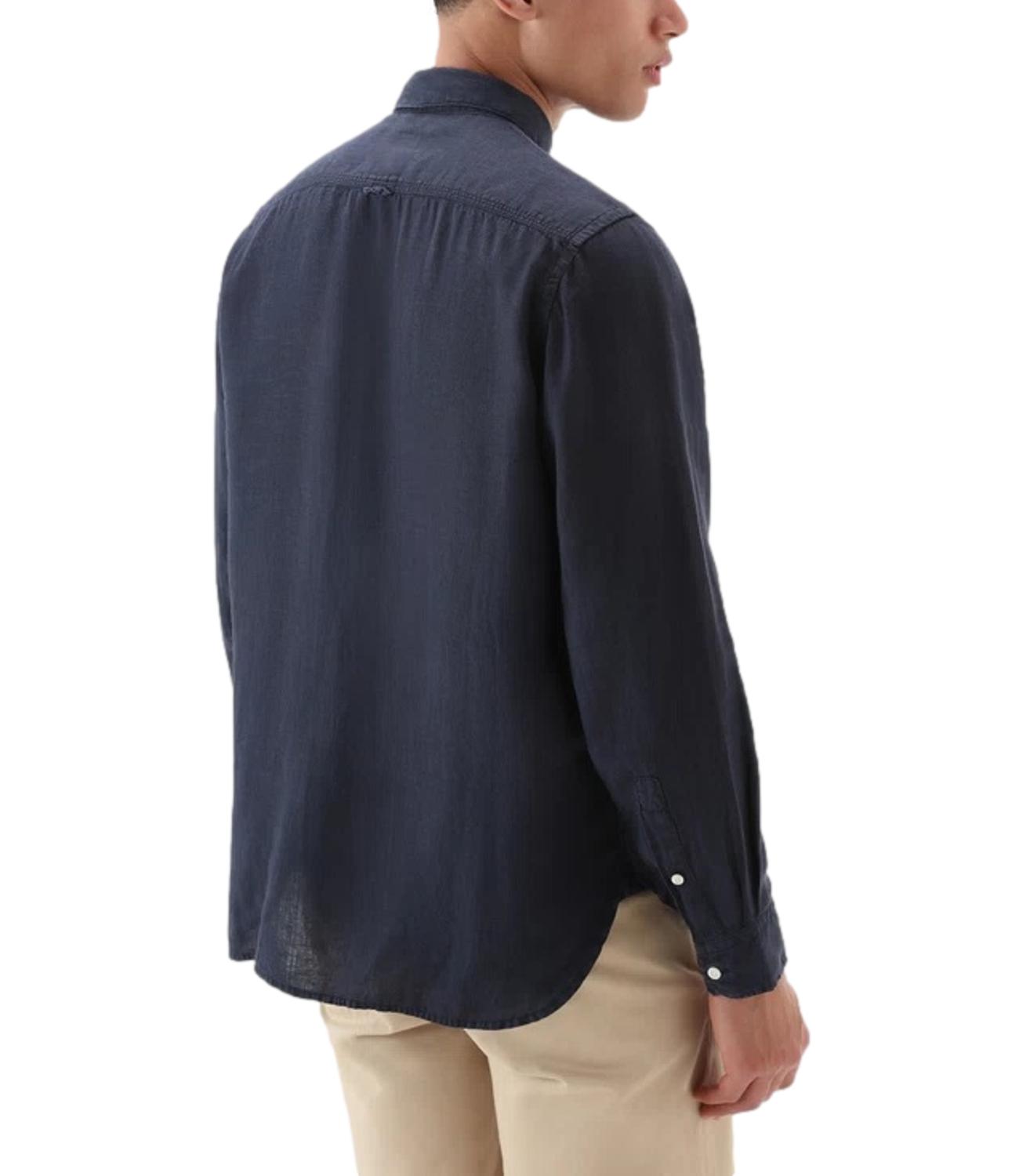 Camicia Woolrich Band collar linen shirt maritime blue