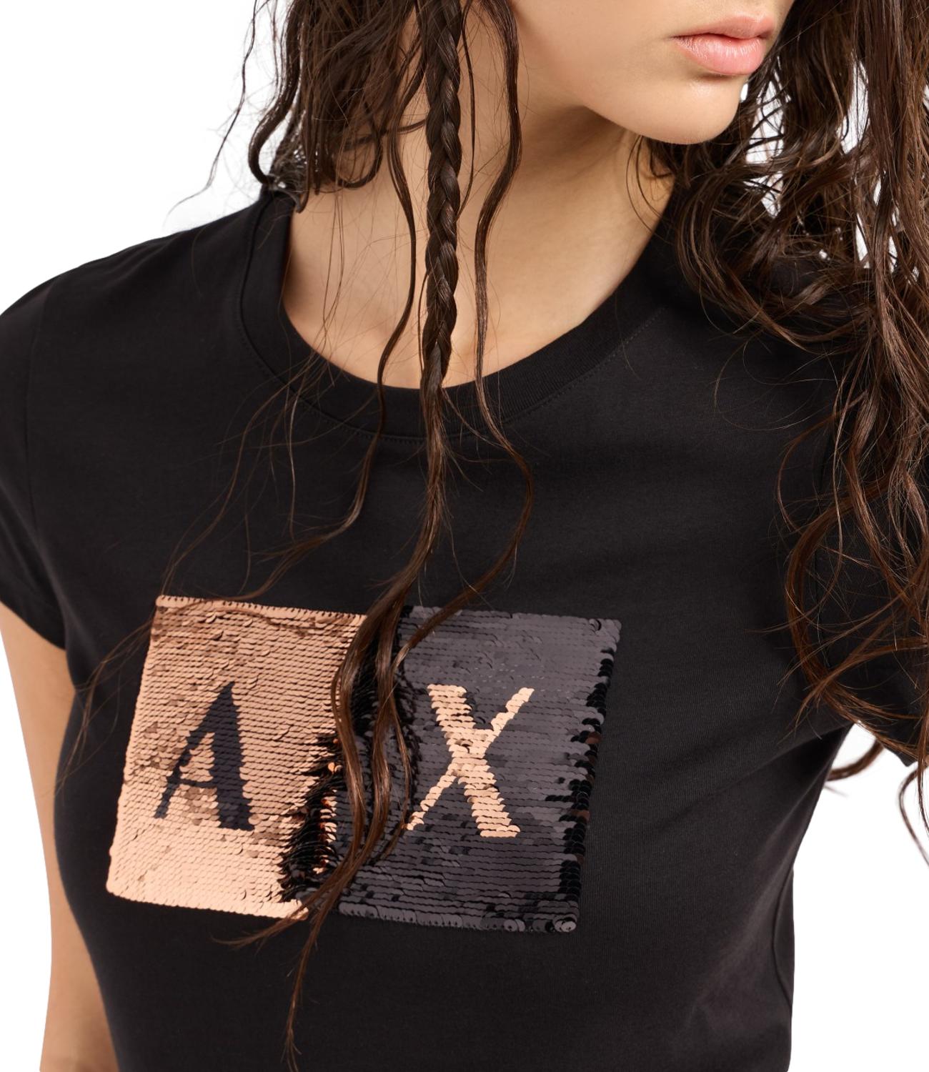 t-shirt nera paillettes oro