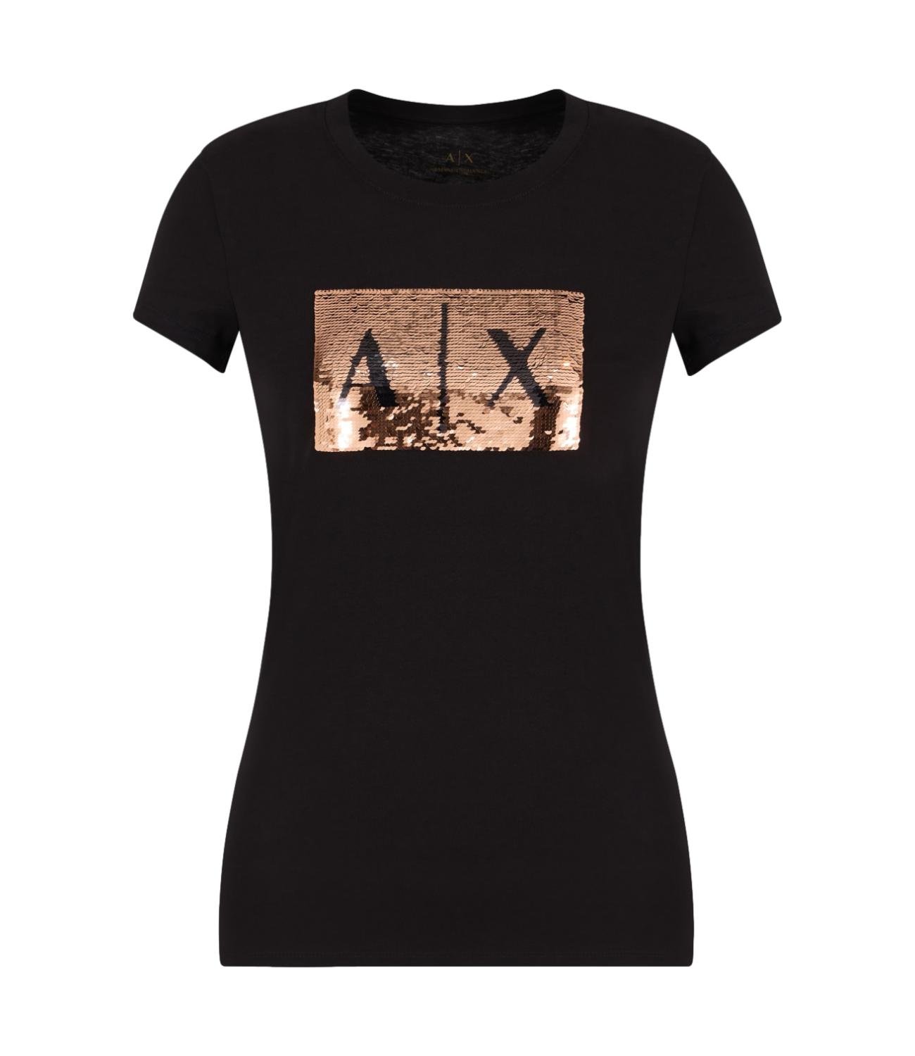 t-shirt nera paillettes oro