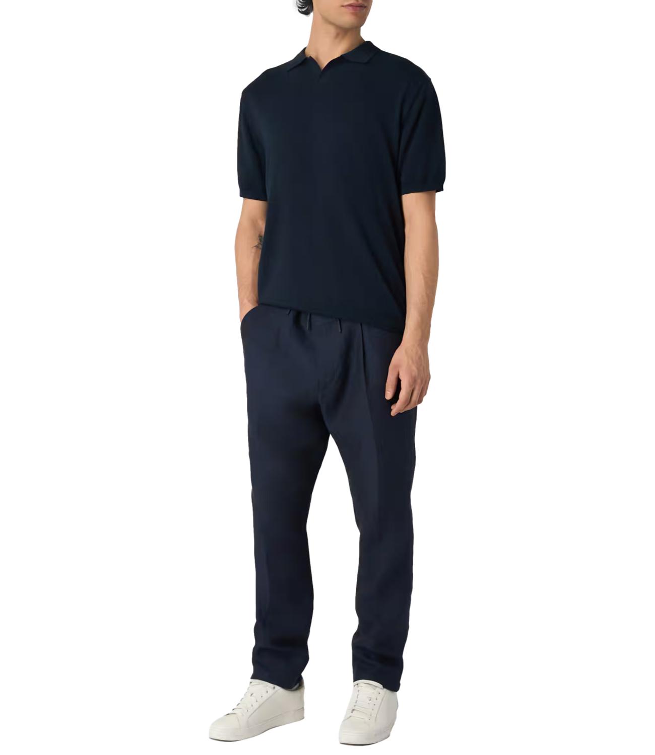 Polo di filo in cotone crepe blu scuro