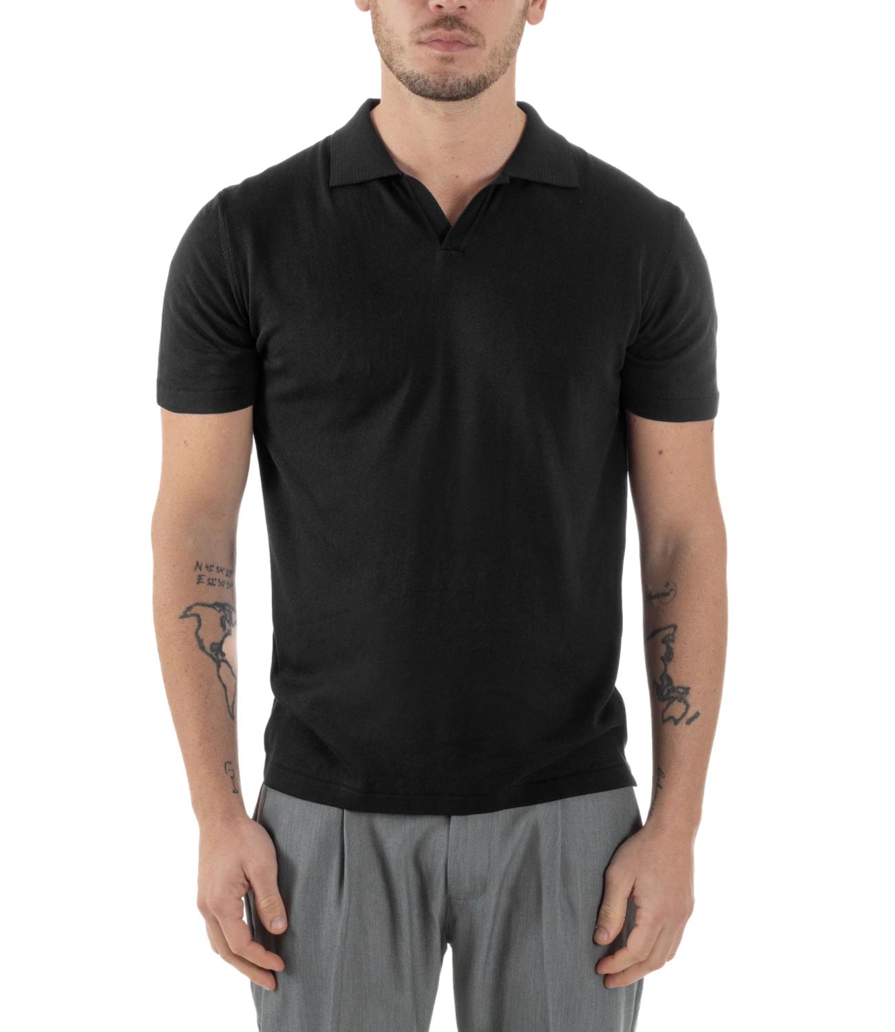 Polo di filo in cotone crepe nero