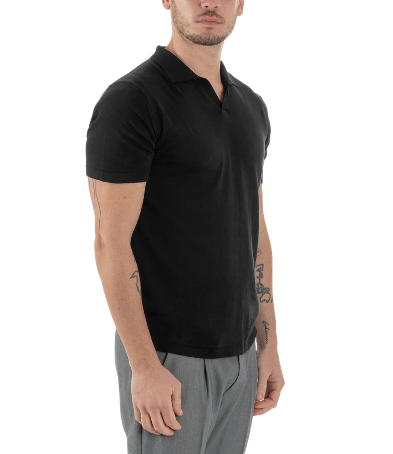 Polo di filo in cotone crepe nero