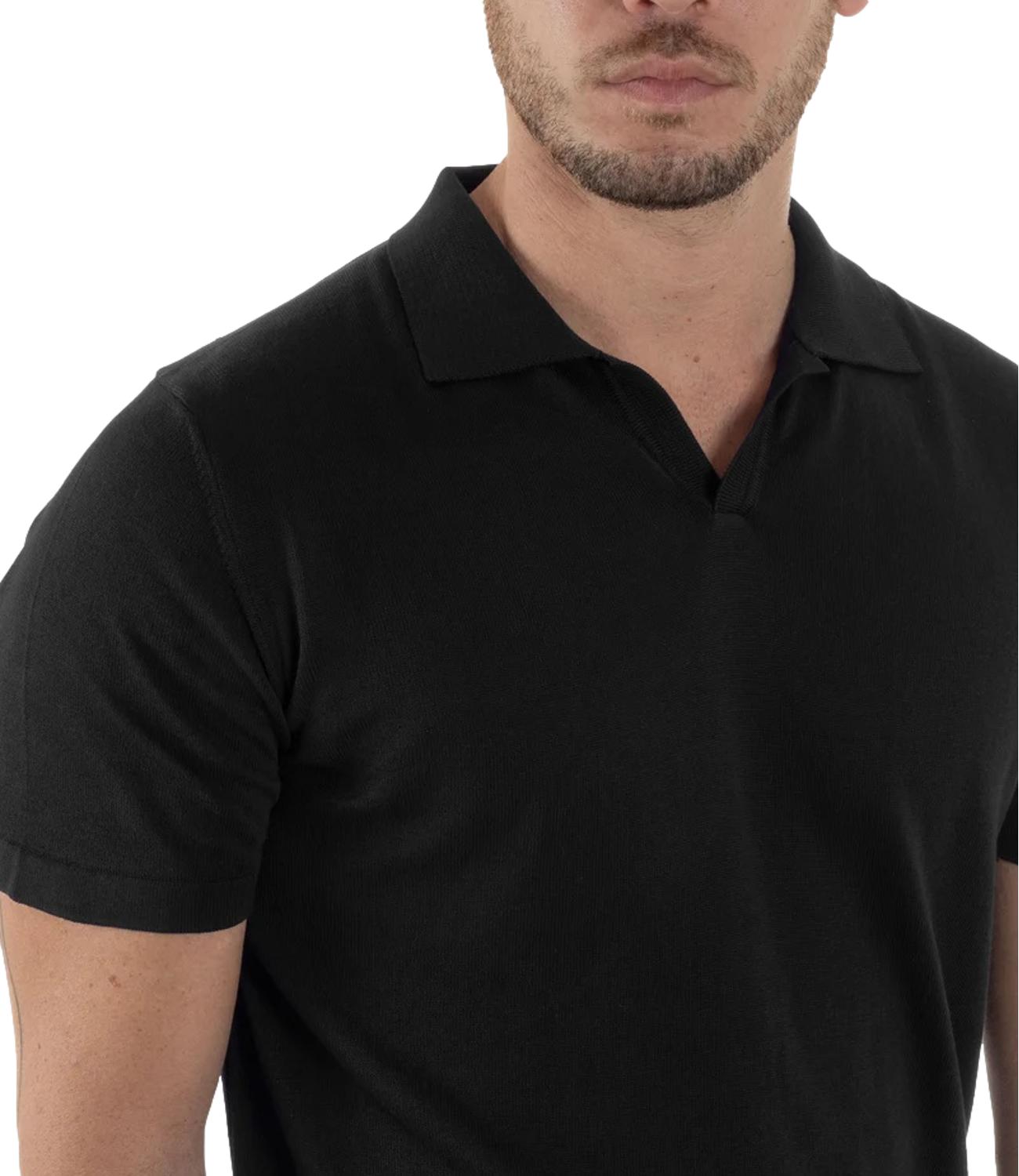 Polo di filo in cotone crepe nero