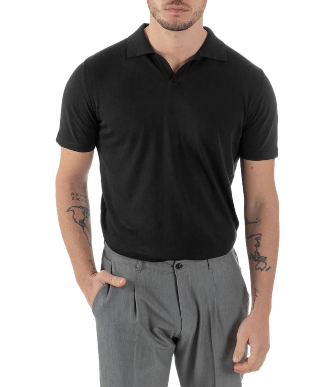Polo di filo in cotone crepe nero