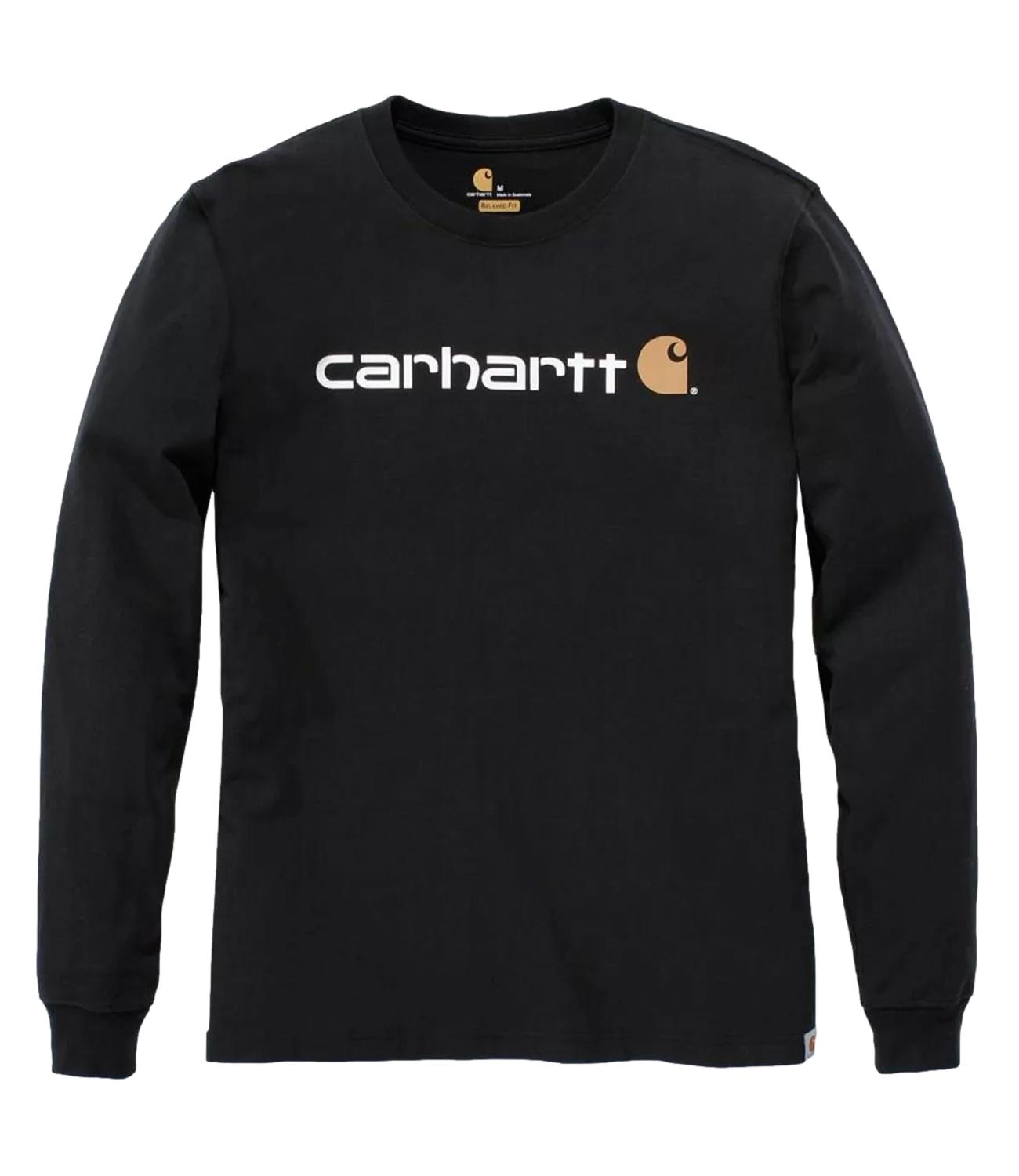 T-shirt Carhartt nera manica lunga logo