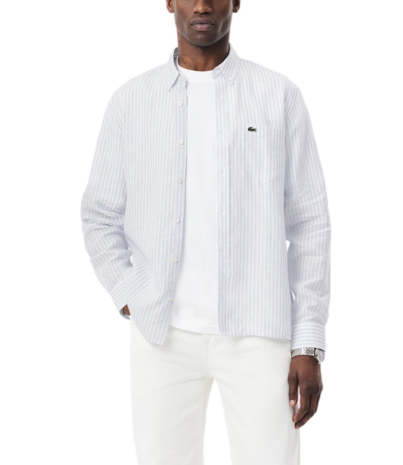 Camicia Lacoste in lino bianca a righe