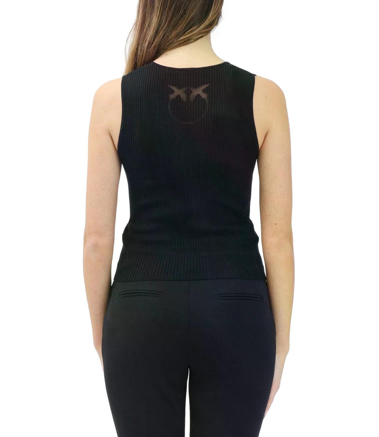 Top Agner smanicato costine misto seta nero