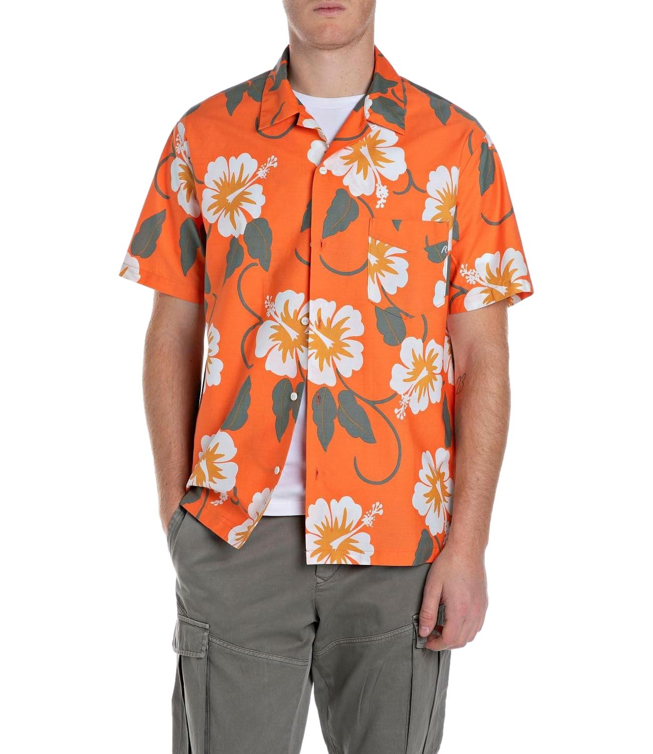 Camicia Replay fantasia arancione a fiori