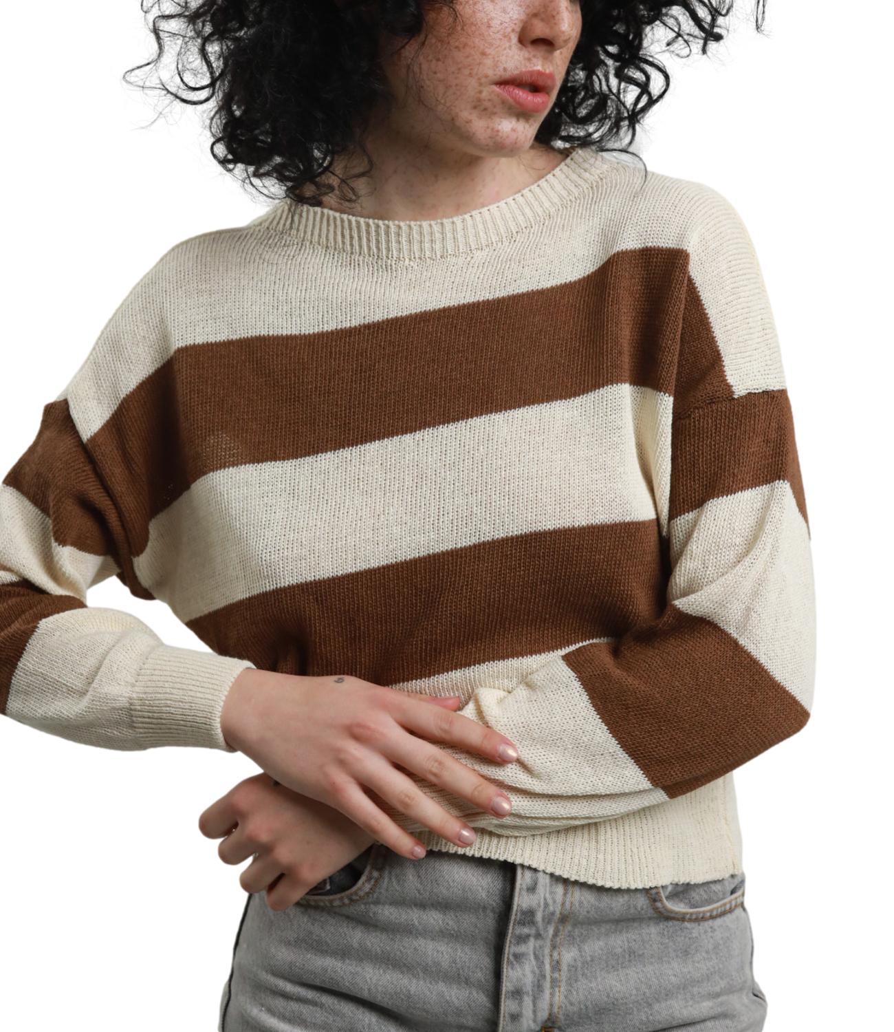 Susy Mix Maglia riga Latte Donna