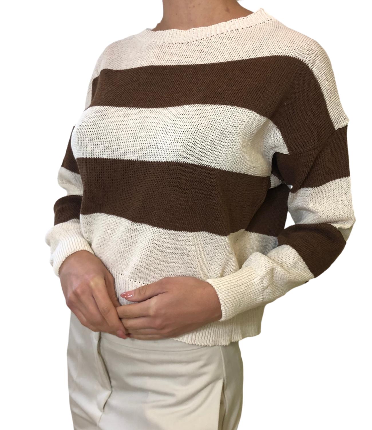 Susy Mix Maglia riga Latte Donna
