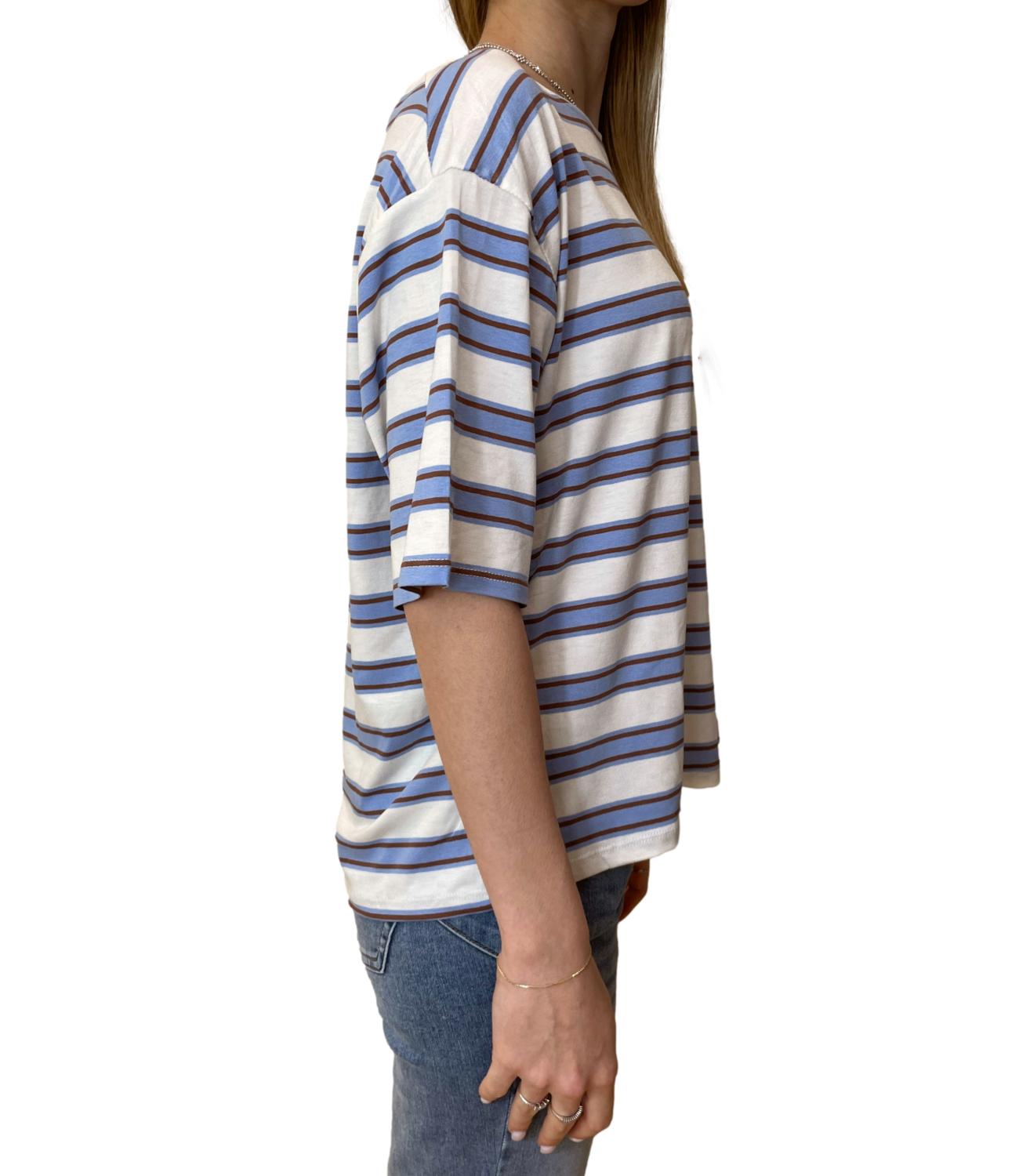 Susy Mix T-shirt Rigata Celeste Donna