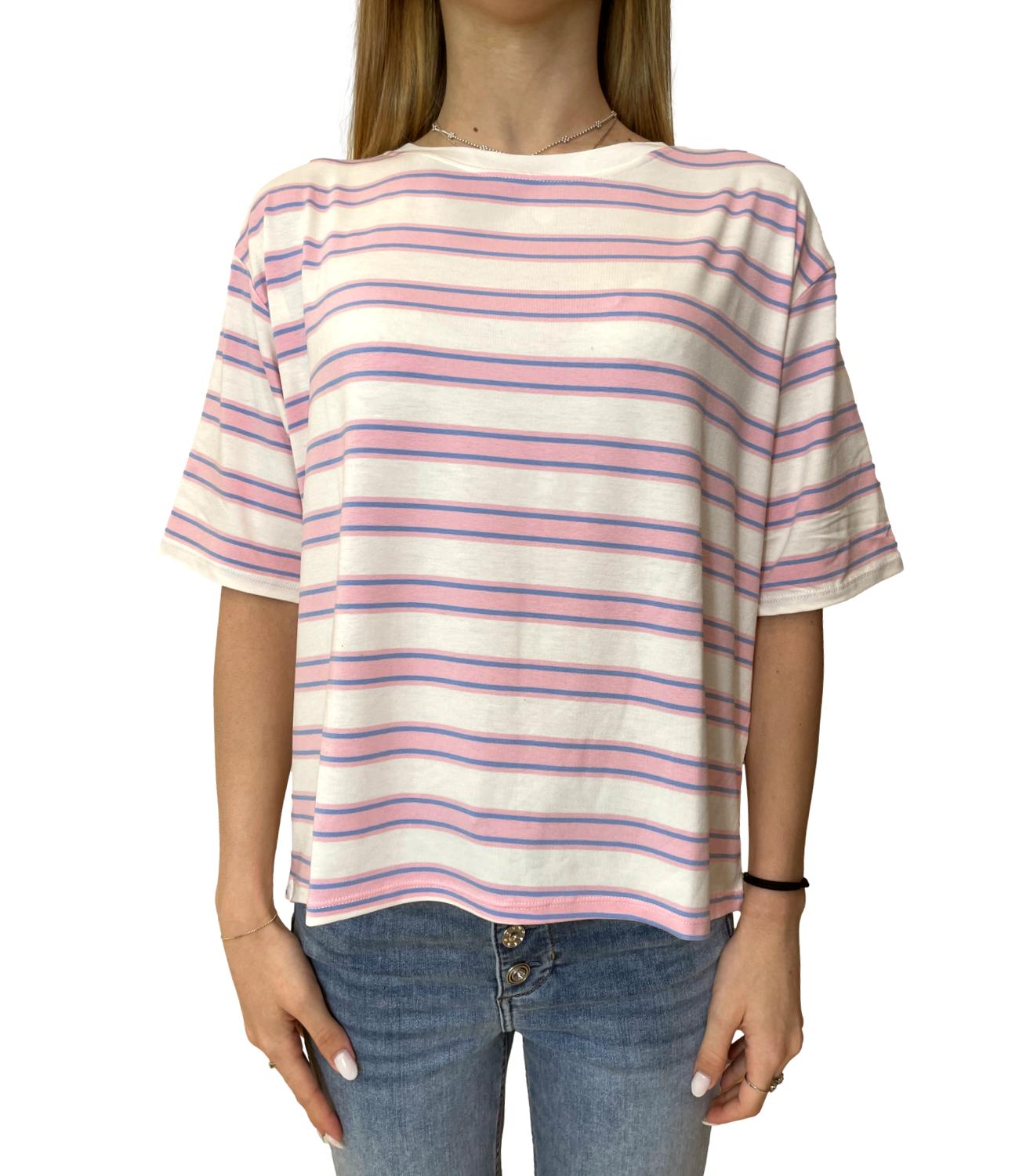 Susy Mix T-shirt Rigata Celeste Donna